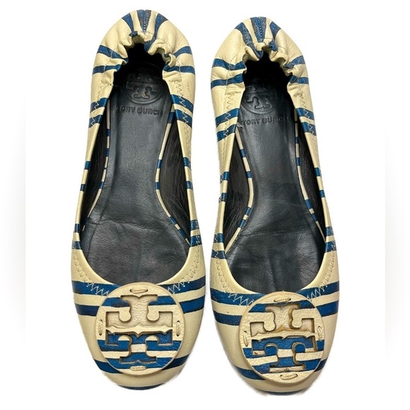 Tory Burch Reva Nautical Stripe Leather Ballet Flat sz 6 - Picture 1 of 9